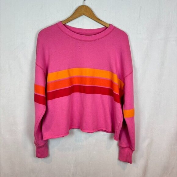 Aerie Women's Pink orange stripe distressed Sweatshirt SZ Medium Colorful‎ Beach - Picture 1 of 14